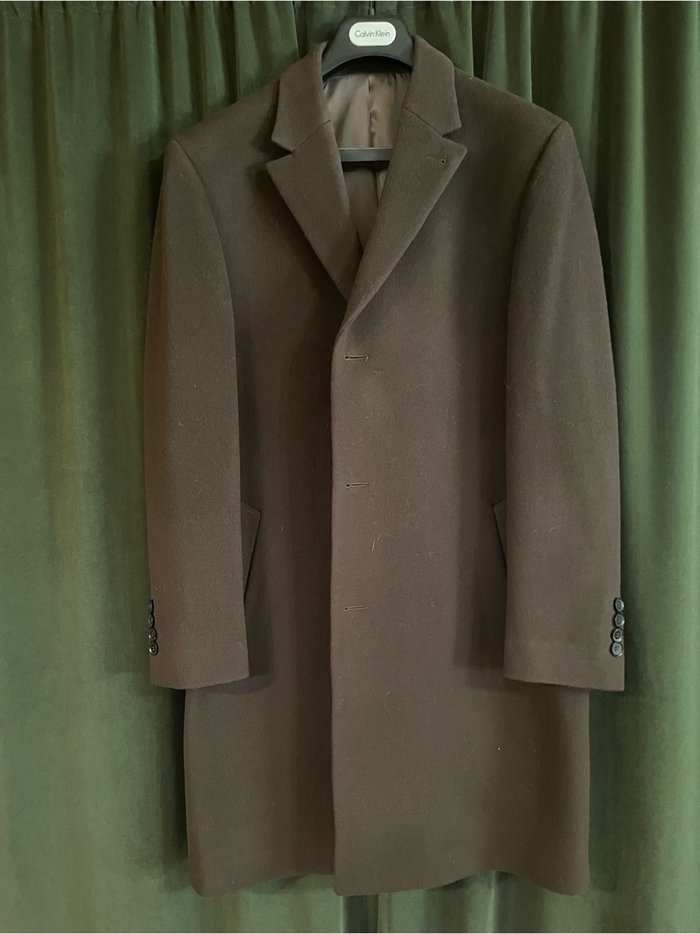 Calvin Klein Men's Brown Wool Overcoat